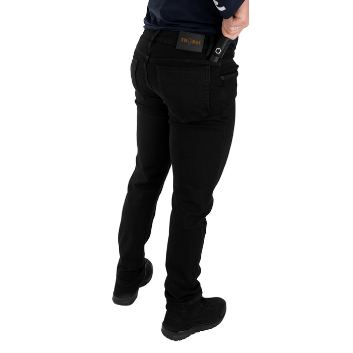 Calça Jeans Gray Man ThaBel Phantom Preto, discreta e resistente para o dia a dia e trabalho, estilo robusto e confortável.