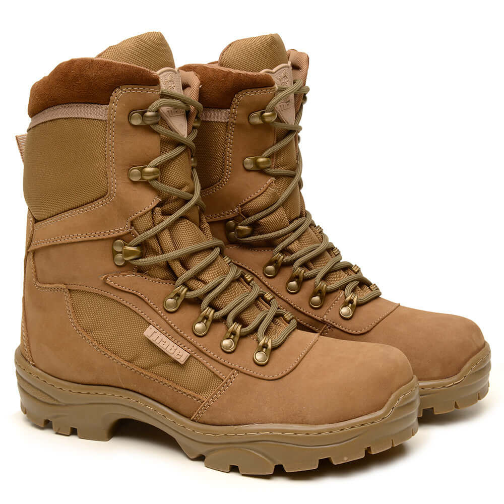 Coturno Militar Masculino ThaBel Alfa Anti Perfuro Coyote com CA, bota tática resistente para segurança e atividades operacionais