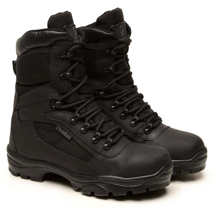 Coturno Militar Masculino Impermeável Anti Perfuro ThaBel Patrol Preto com CA em exibição, bota tática resistente e confortável para trilhas e trabalho.