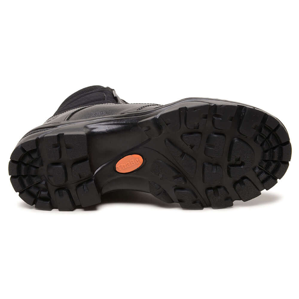 Sola do Coturno Tático Masculino ThaBel Invader Anti Perfuro Preto com CA mostrando detalhes do design resistente e antiderrapante.