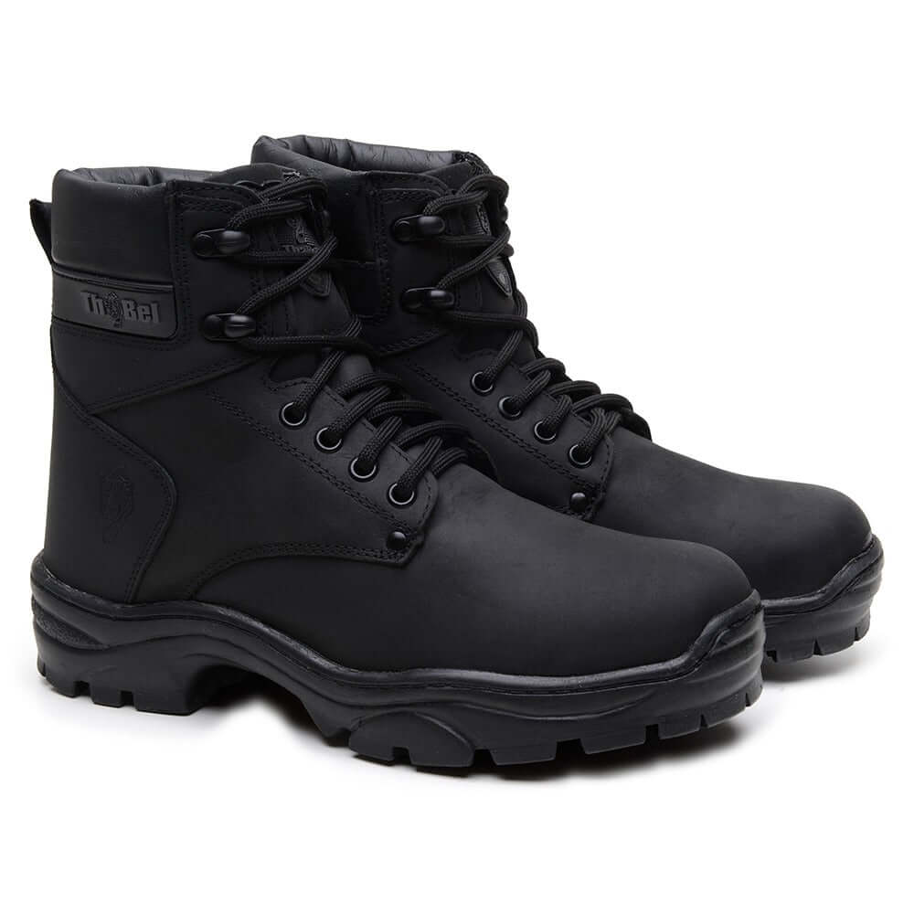 Bota Masculina de Couro Gaia Preta com CA, ideal para segurança, outdoor e conforto em gel.