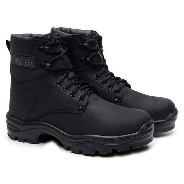 Bota Masculina de Couro Gaia Preta com CA, ideal para segurança, outdoor e conforto em gel.