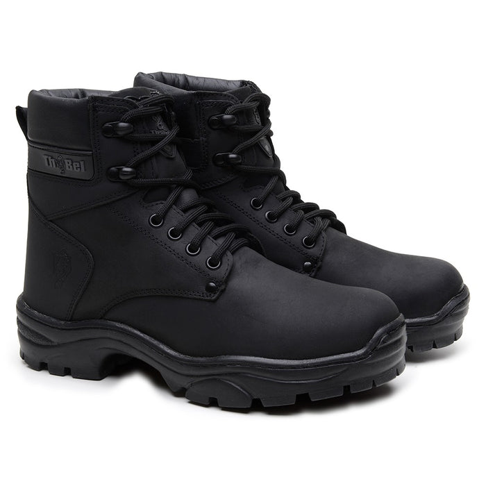 Bota Masculina de Couro Gaia Preta com CA, ideal para segurança, outdoor e conforto em gel.