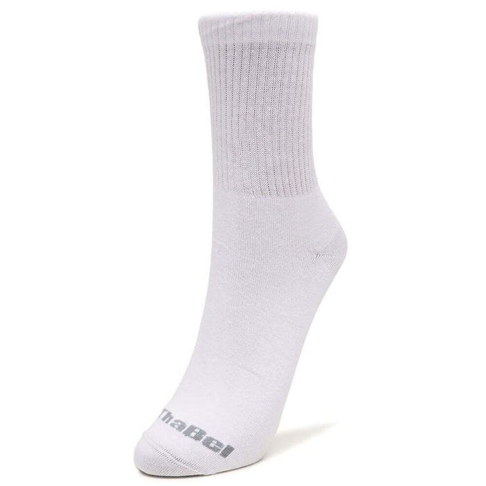 Kit 3 Meias ThaBel Cano Médio Branca, meia branca de cano médio com logo ThaBel, material respirável, única, conforto ideal para qualquer ocasião.