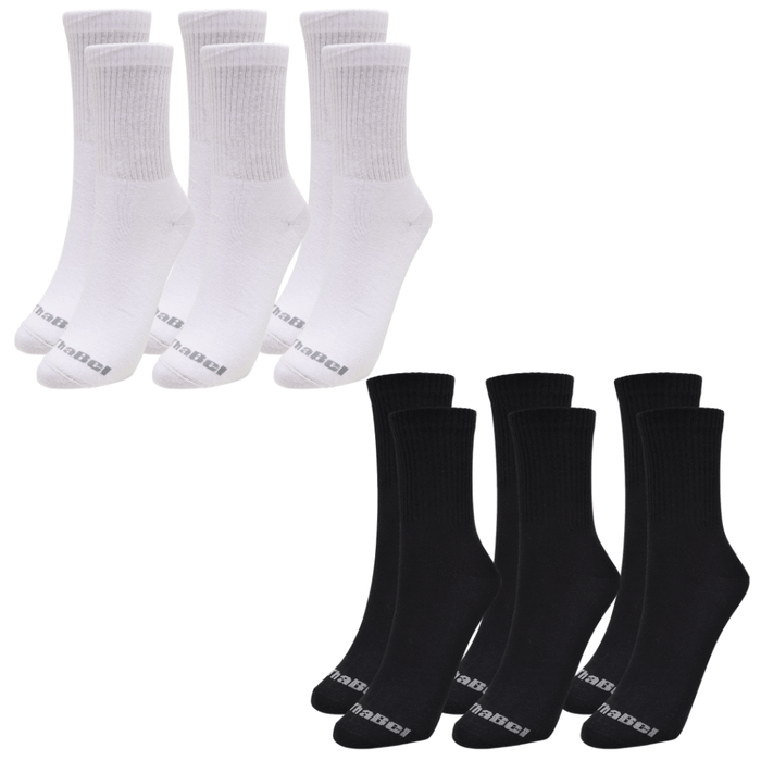 Kit 6 Meias ThaBel Cano Médio (3 Brancas e 3 Pretas) apresentando conforto e qualidade, 63% algodão, perfeito para qualquer ocasião.