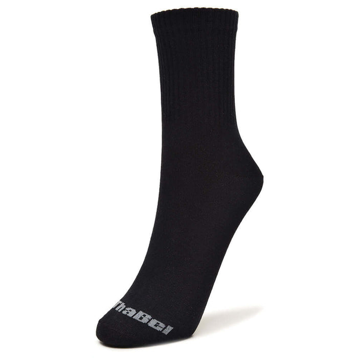 Meia ThaBel Cano Médio Preta com ajuste perfeito e respirabilidade, confeccionada com 63% algodão, ideal para qualquer ocasião.